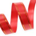Floristik24 Gift ribbon 2 gold stripes on red 19mm 100m