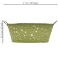 Oval metal bowl with stars and handles, green, 31×16cm, H12.5cm | Floristik24.ie
