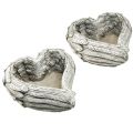 Plant heart feathers cast stone heart grey white 13×12×6cm 2pcs | Floristik24.ie