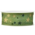 Christmas ribbon with stars gift ribbon green with wire edge 40mm 15m | Floristik24.ie